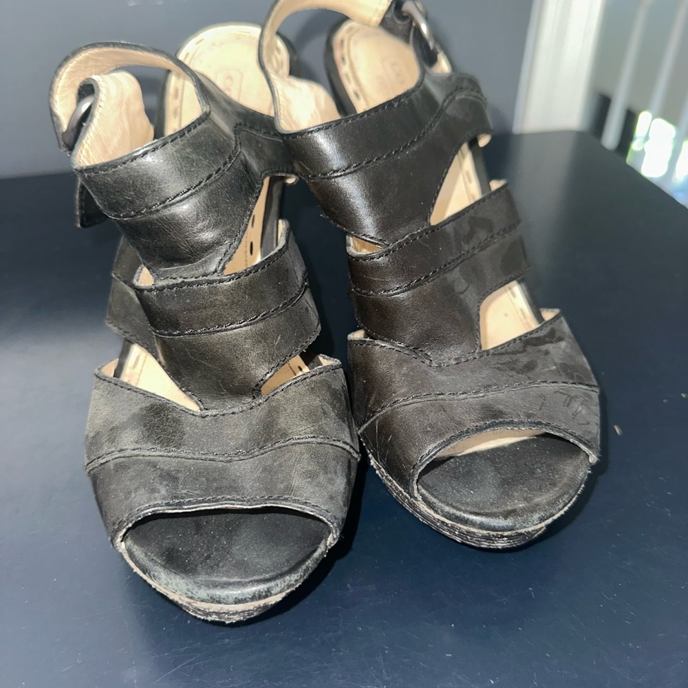 Coach Black leather Strappy Wedge Sandals